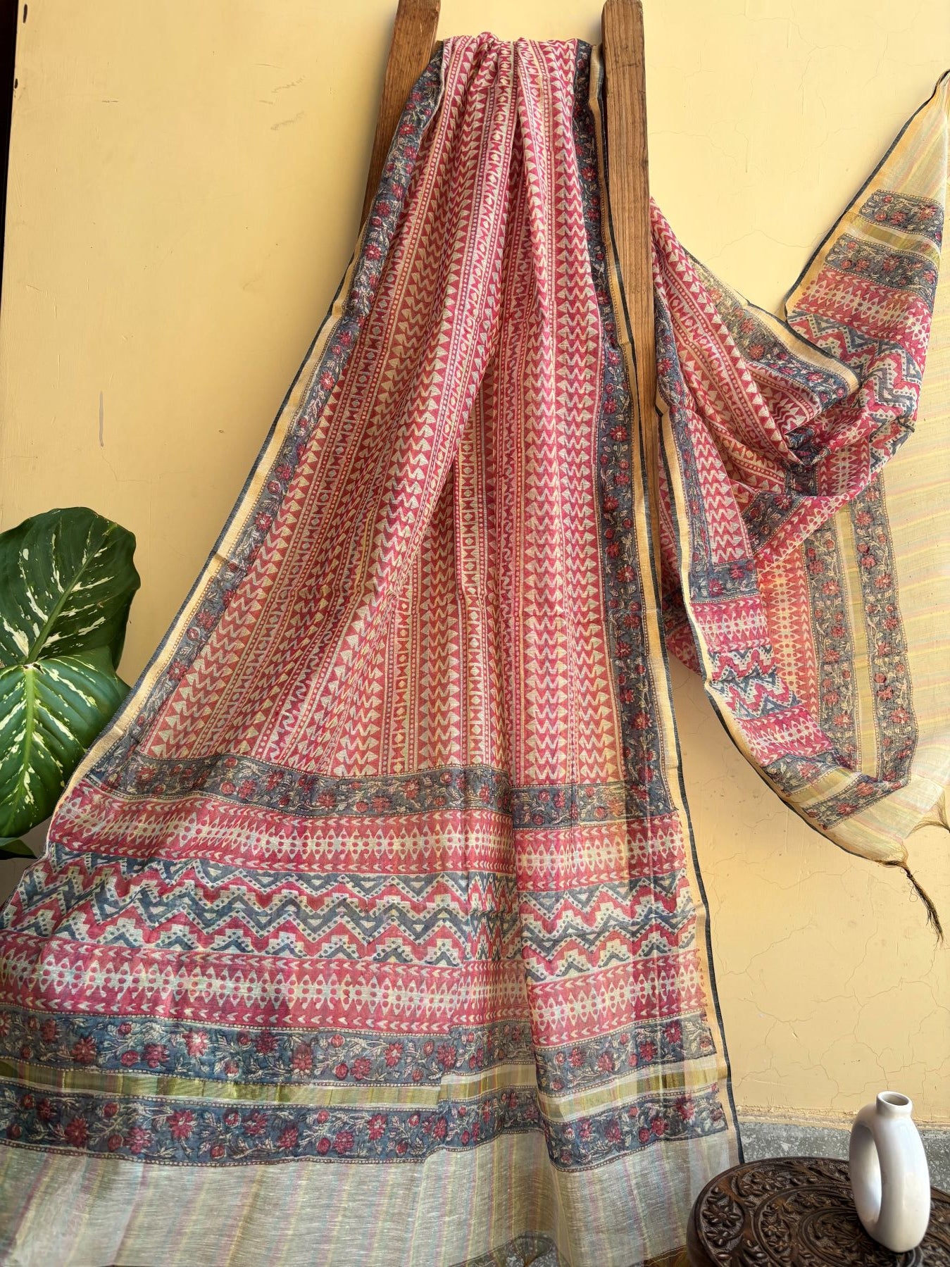 Chanderi Pink Printed Dupatta
