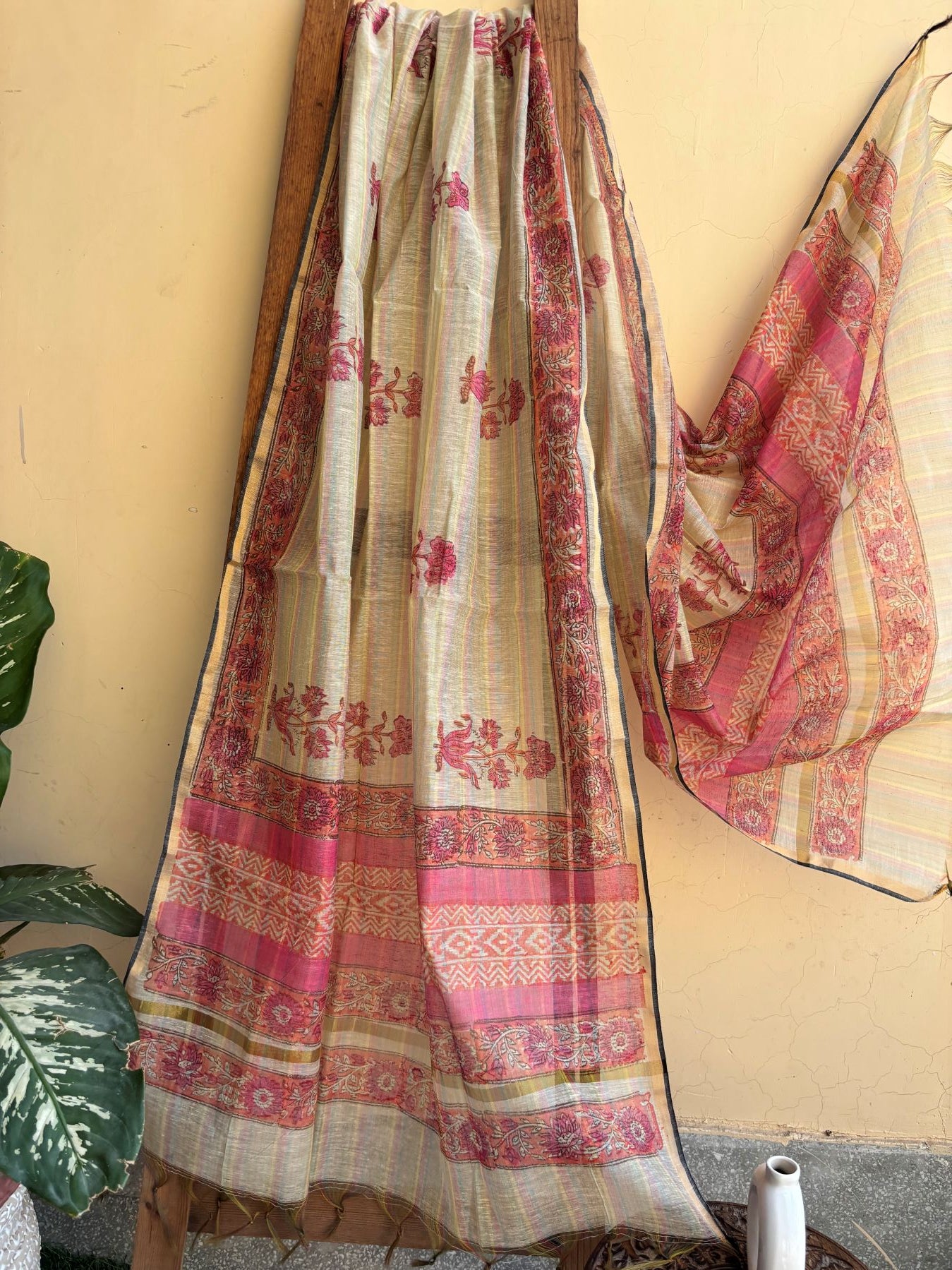 Chanderi Beige Pink Dupatta