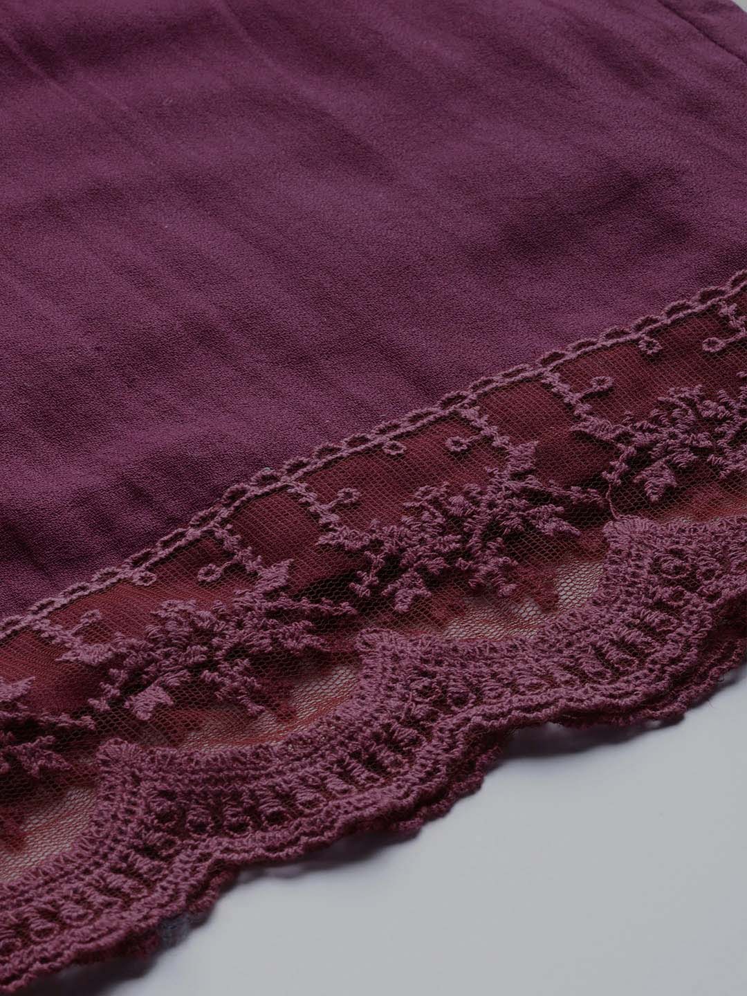 Rani Pink Embroidered Kurta With Palazzo And Organza Dupatta - Set of 3