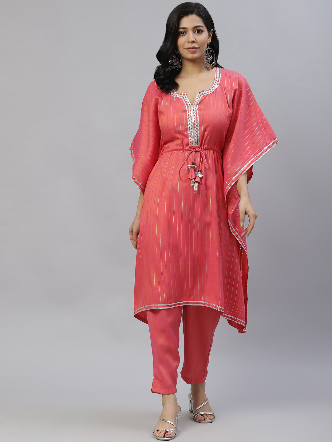 Women Peach-Coloured Striped Empire Kurta with Palazzos