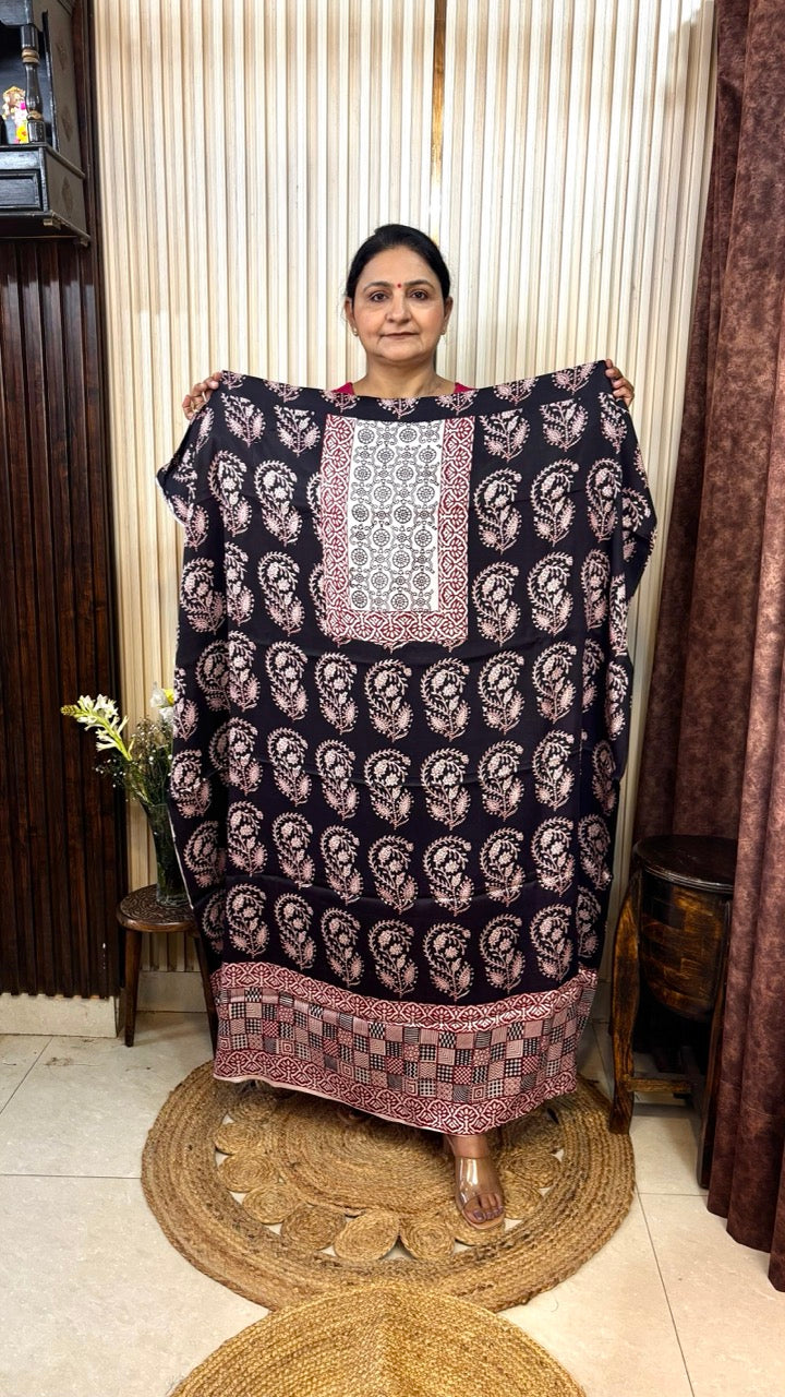 Modal Silk Black Pink Paisley Bagh Print Kurta