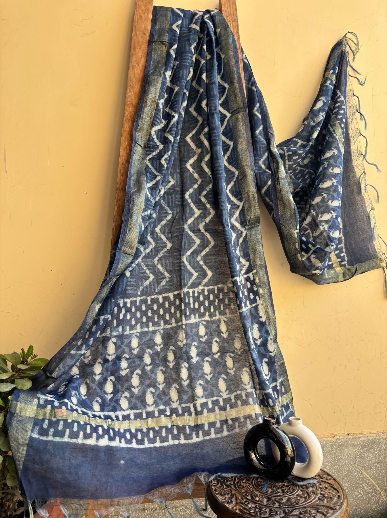 Chanderi Indigo Dupatta