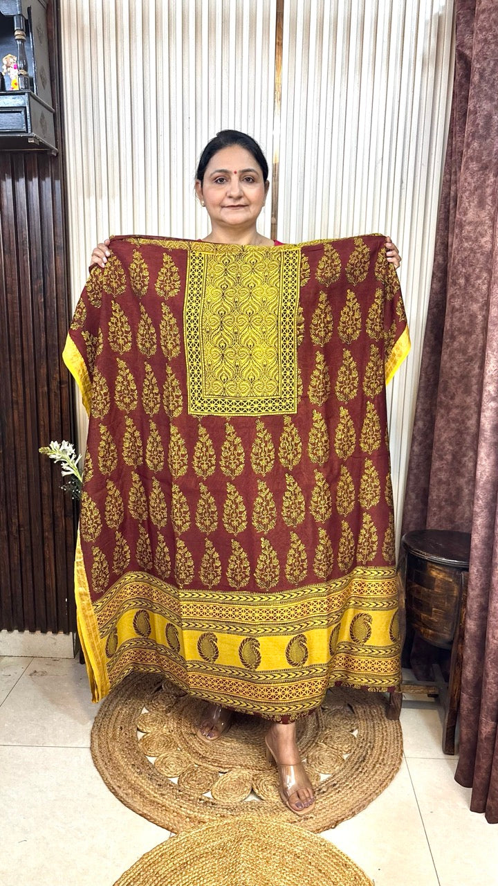 Modal Silk Maroon Paisley Bagh Print Kurta