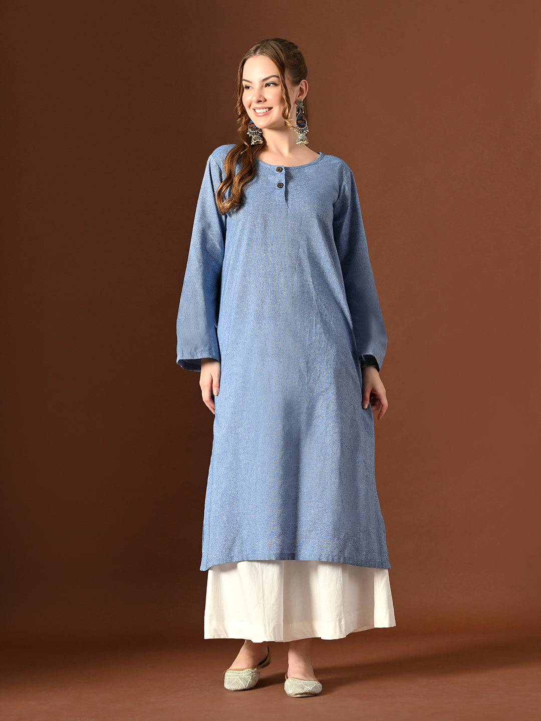 Women Blue Cotton Oversized Kurta