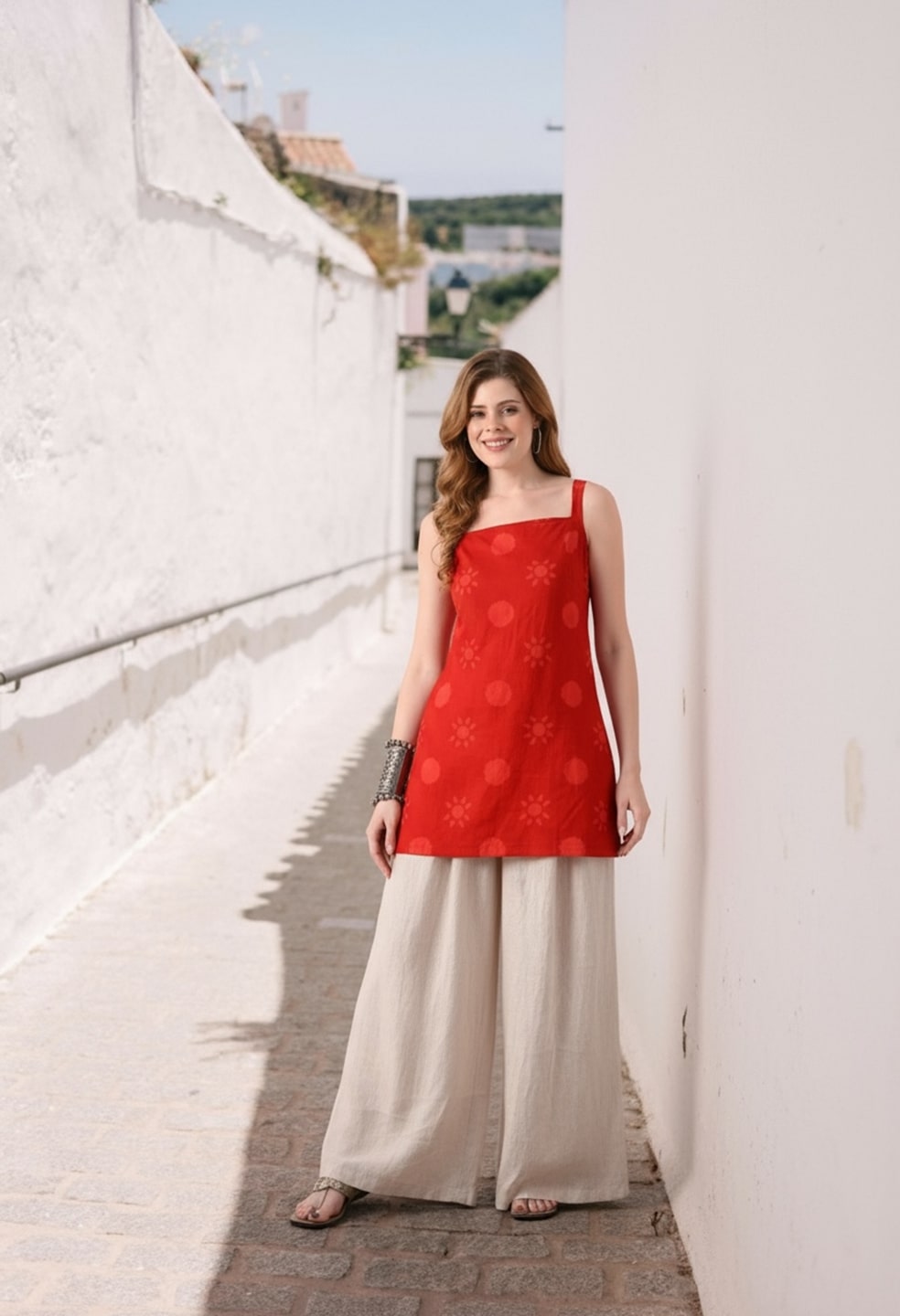 Women Floral Printed Square Neck Pure Cotton Backless Kurti