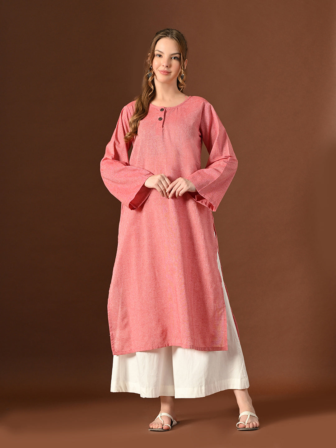 Women Pink Cotton Oversized Kurta