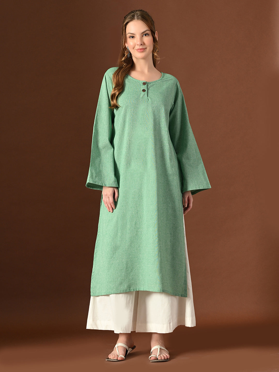 Women Green Cotton Oversized Kurta