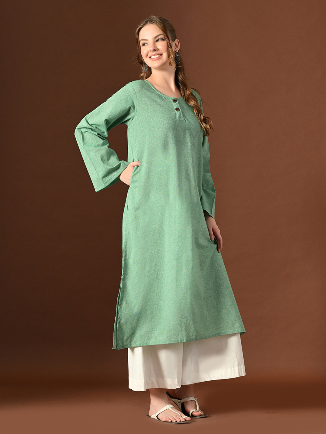 Women Green Cotton Oversized Kurta