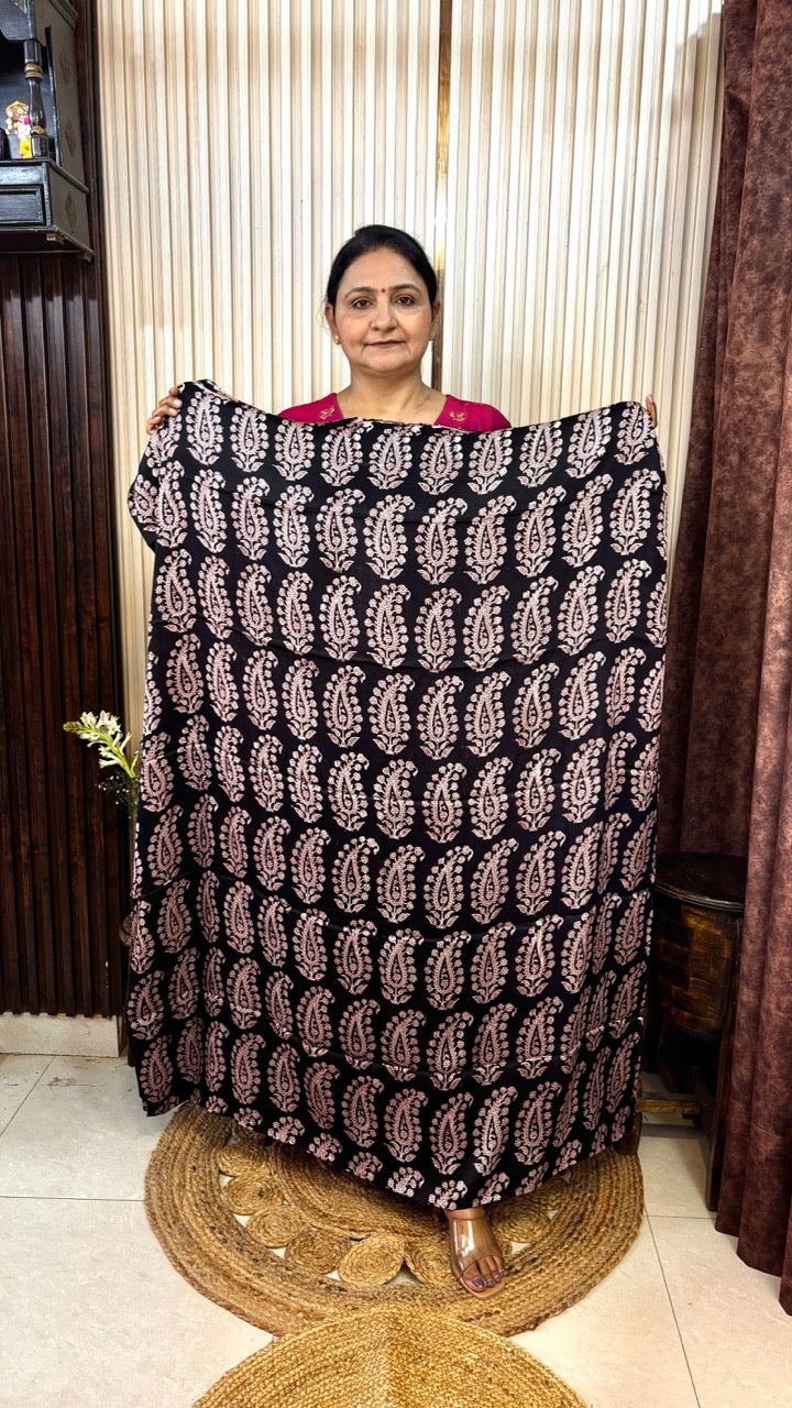 Modal Silk Black Pink Paisley Bagh Print Kurta