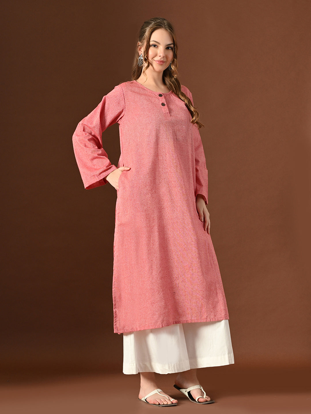 Women Pink Cotton Oversized Kurta