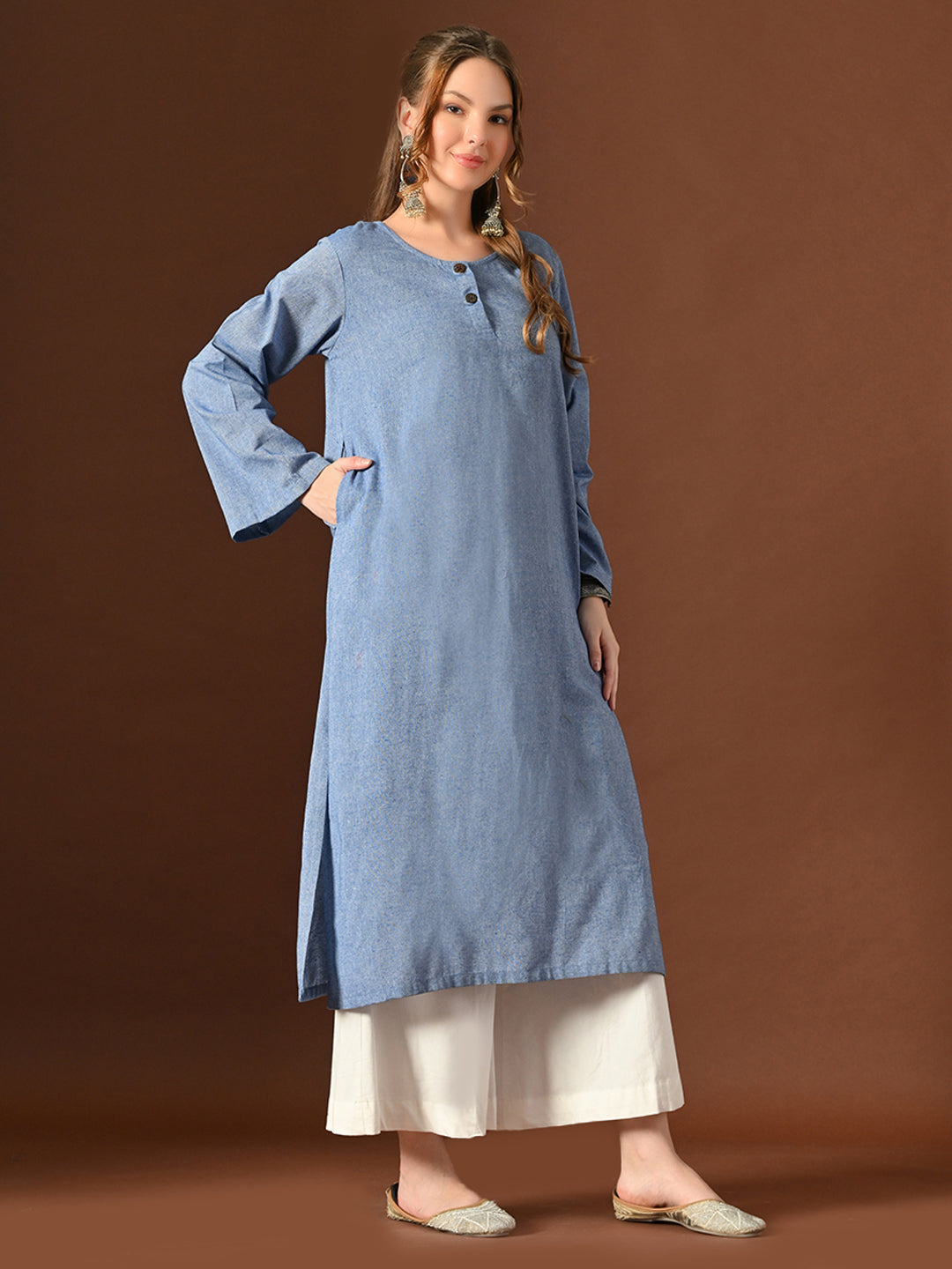 Women Blue Cotton Oversized Kurta