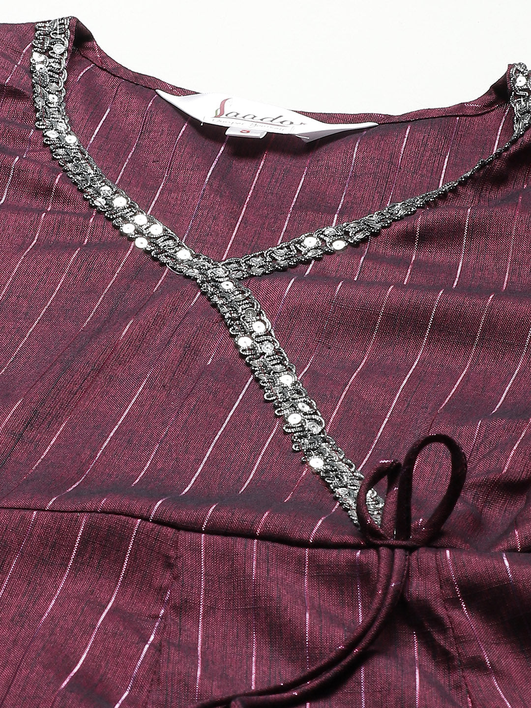 Burgundy & Silver Striped Lurex Angrakha Kurta & Afghan Salwar