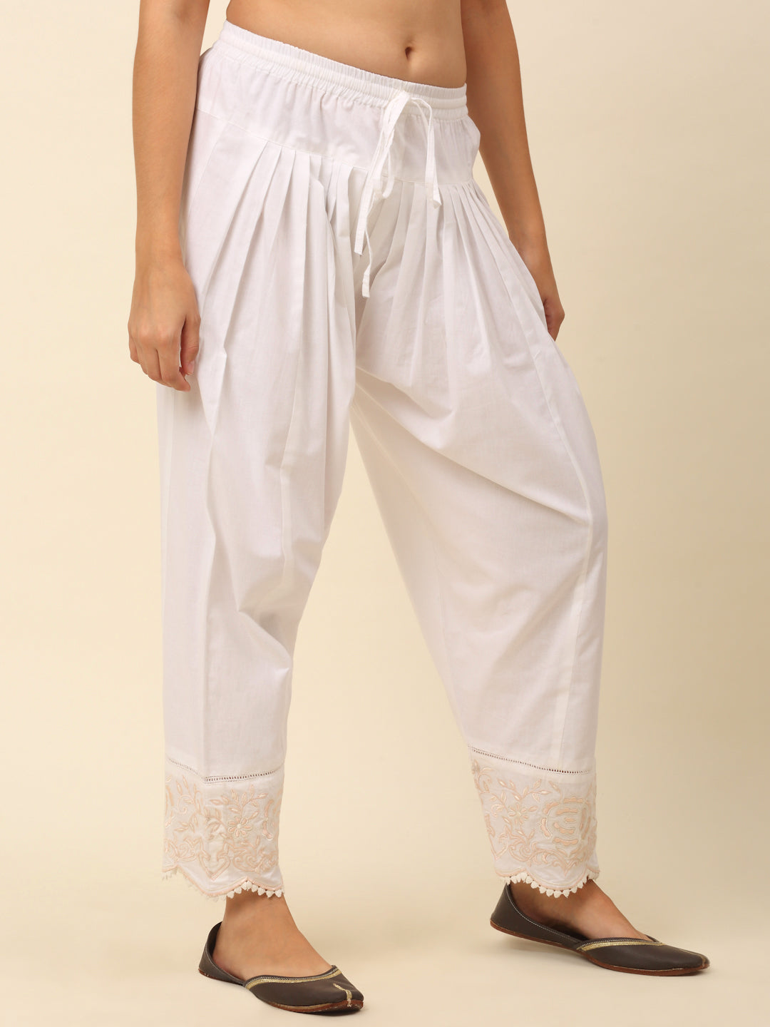 White Embroidered Salwar with Scalping and Lace Details