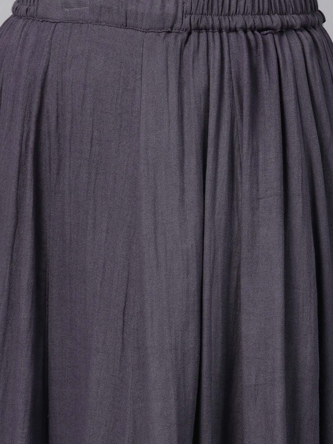 Grey Embroidered Kurta With Cotton Kalidar Skirt And Organza Dupatta - Set of 3