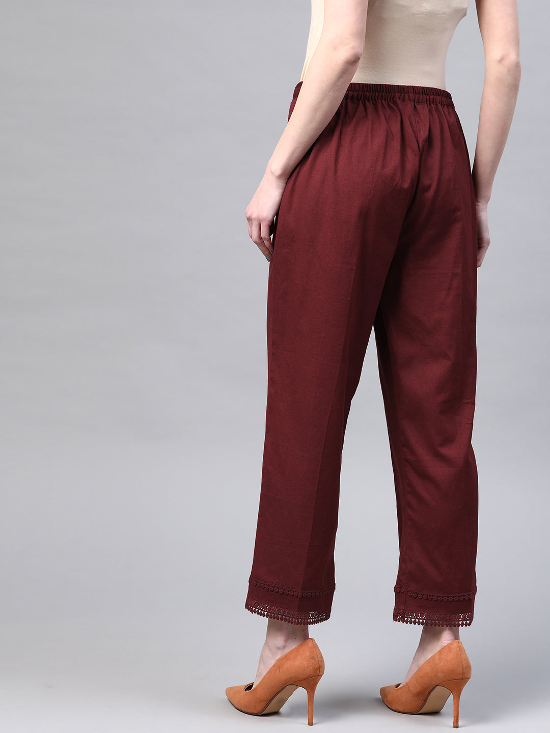 Maroon Hem Design Cotton Handloom Straight Sustainable Palazzos