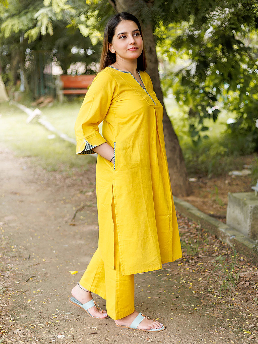 Yellow Cotton Linen Coord Set