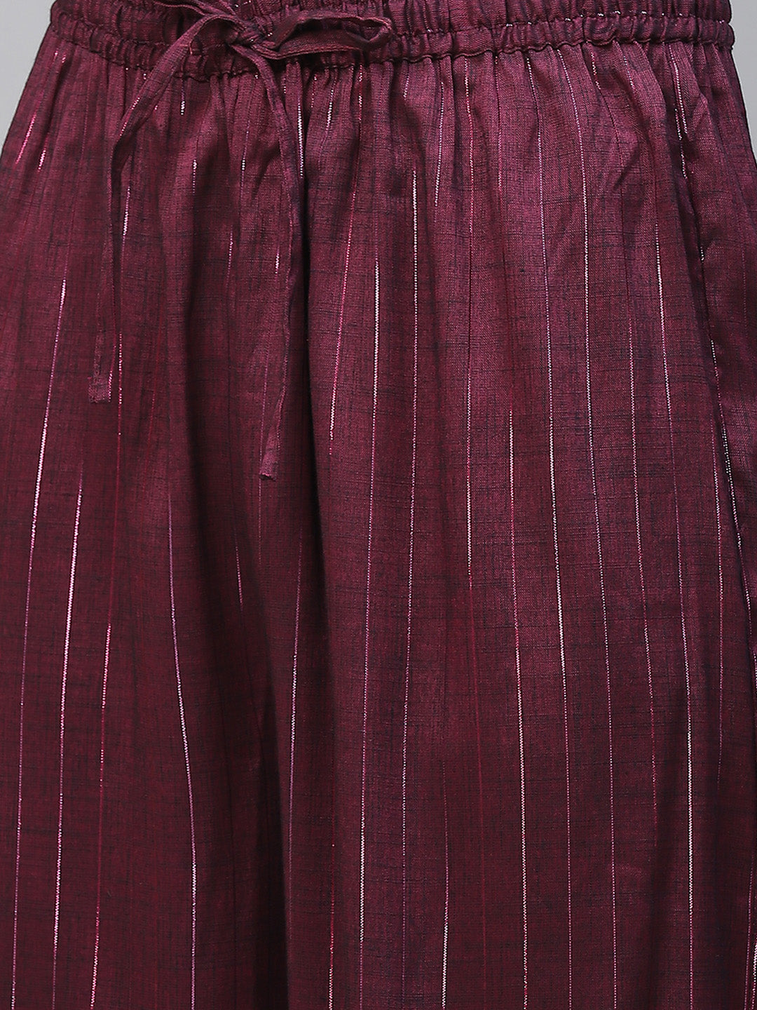 Burgundy & Silver Striped Lurex Angrakha Kurta & Afghan Salwar