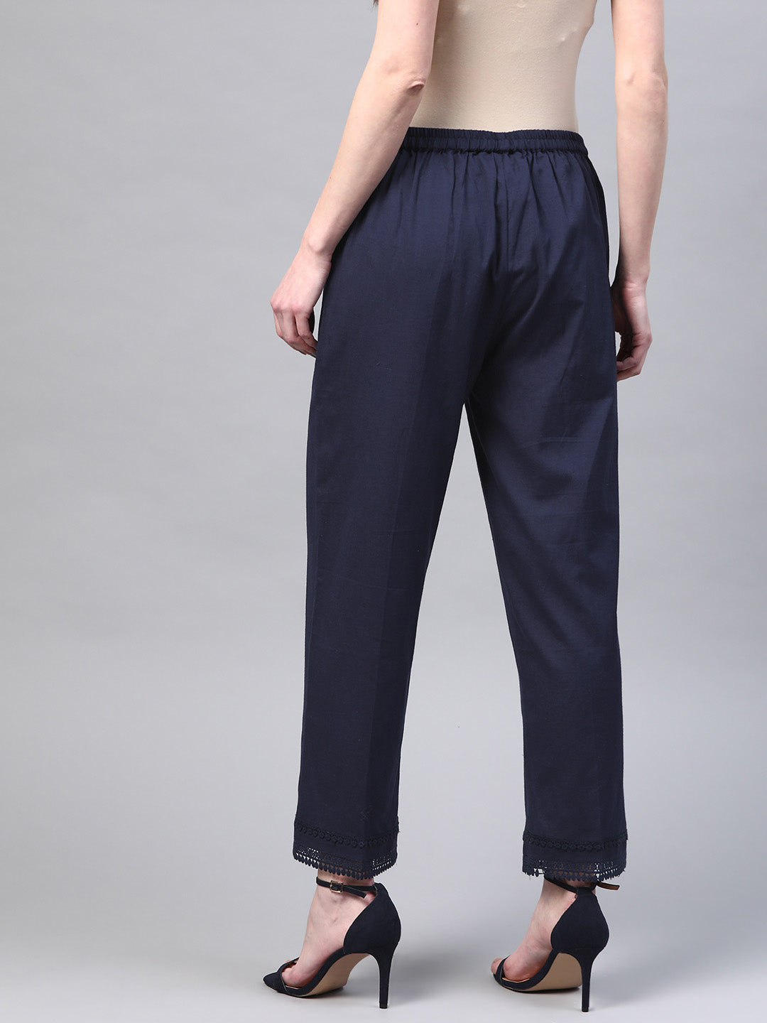 Navy Blue Hem Design Cotton Handloom Straight Sustainable Palazzos
