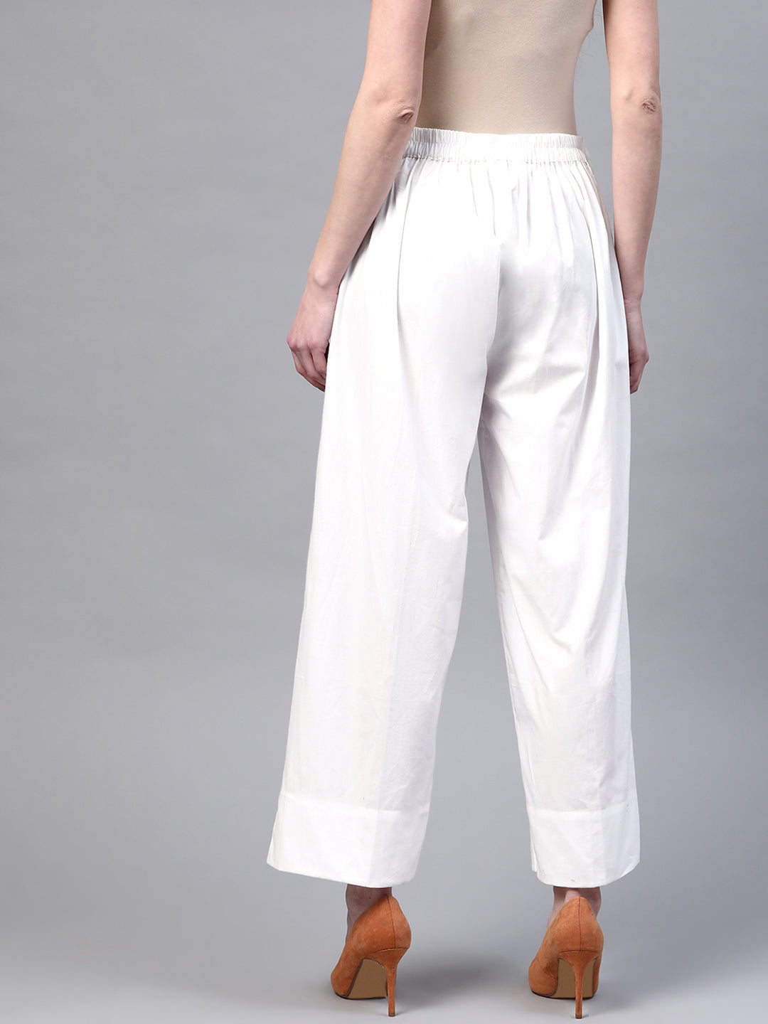 White Solid Cotton Sustainable Handloom Wide Leg Palazzos