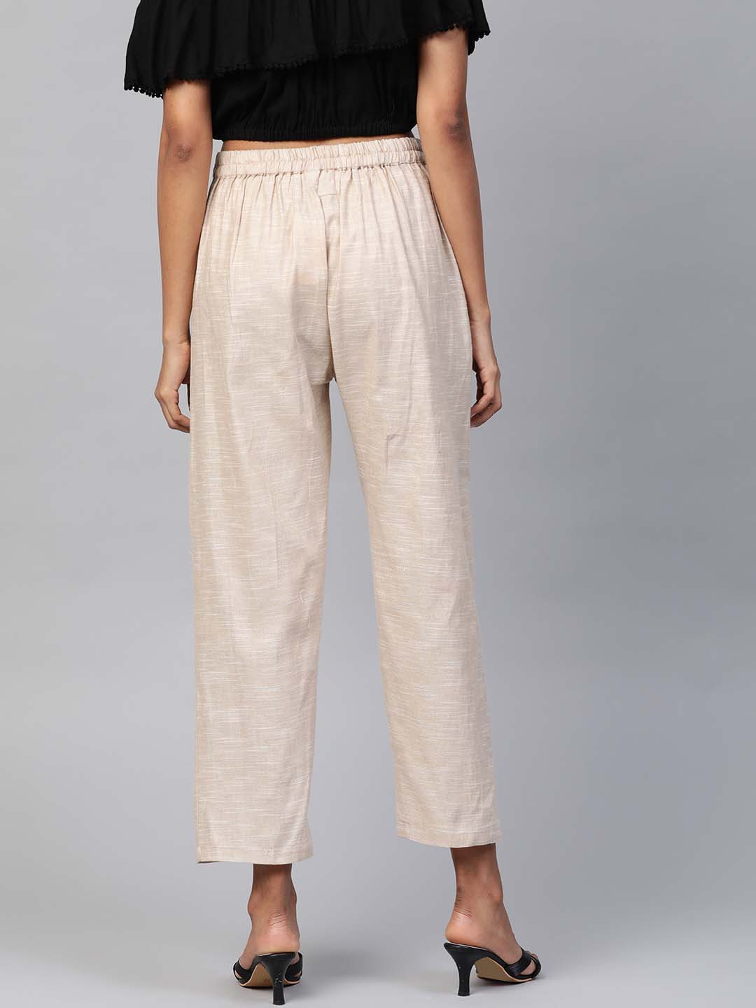 Cream-Coloured Handloom Solid Straight Palazzos