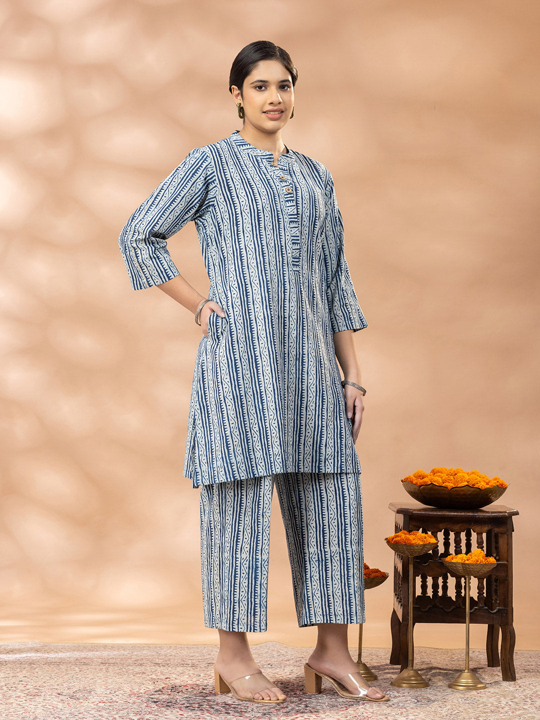 Bagru Indigo Blue Mandarin Kurta Set