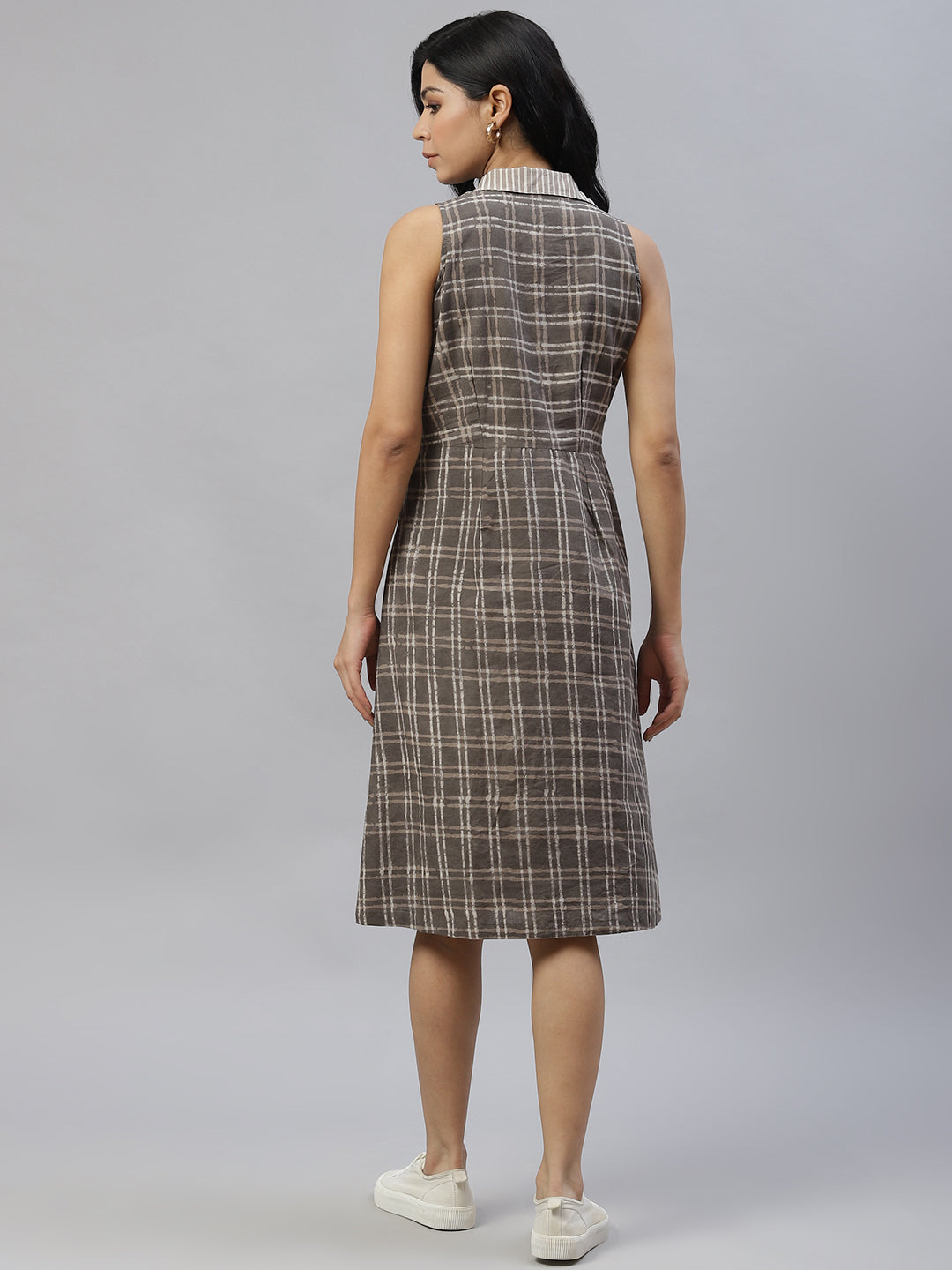 Women Charcoal Grey Dabu Handblock A-Line Dress