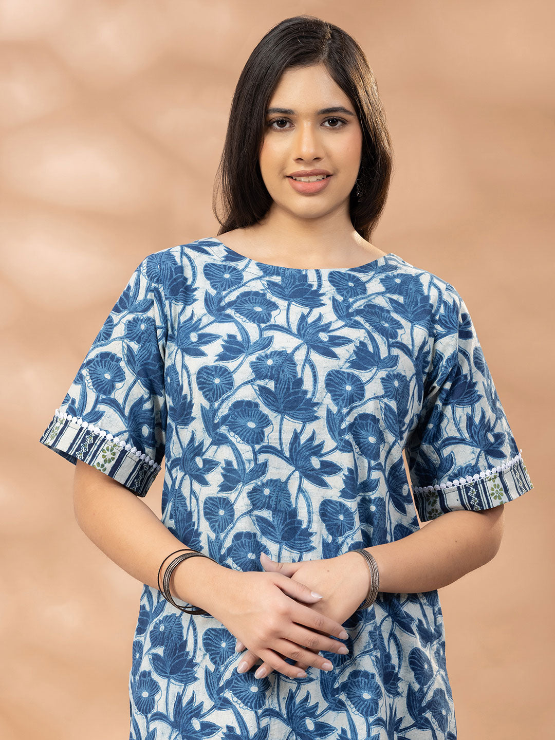Bagru Indigo Floral Kurta Palazzo Set