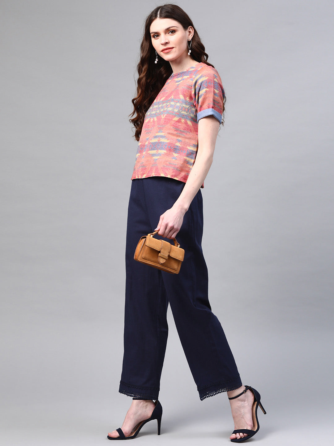 Navy Blue Hem Design Cotton Handloom Straight Sustainable Palazzos