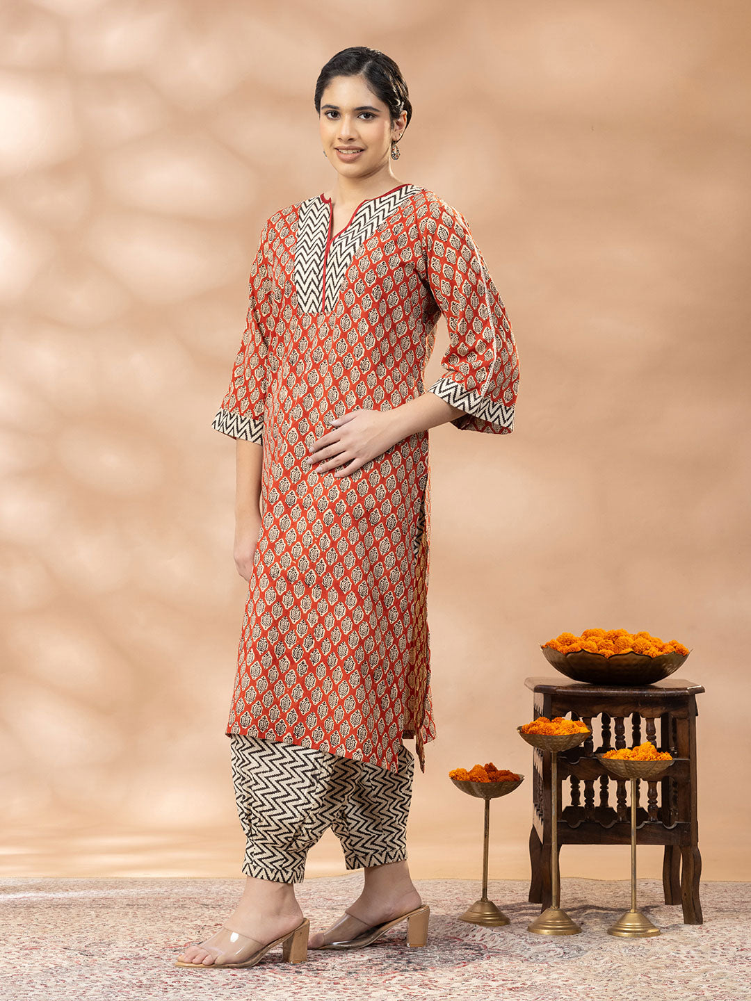 Bagru Madder Red Booty Print Kurta set