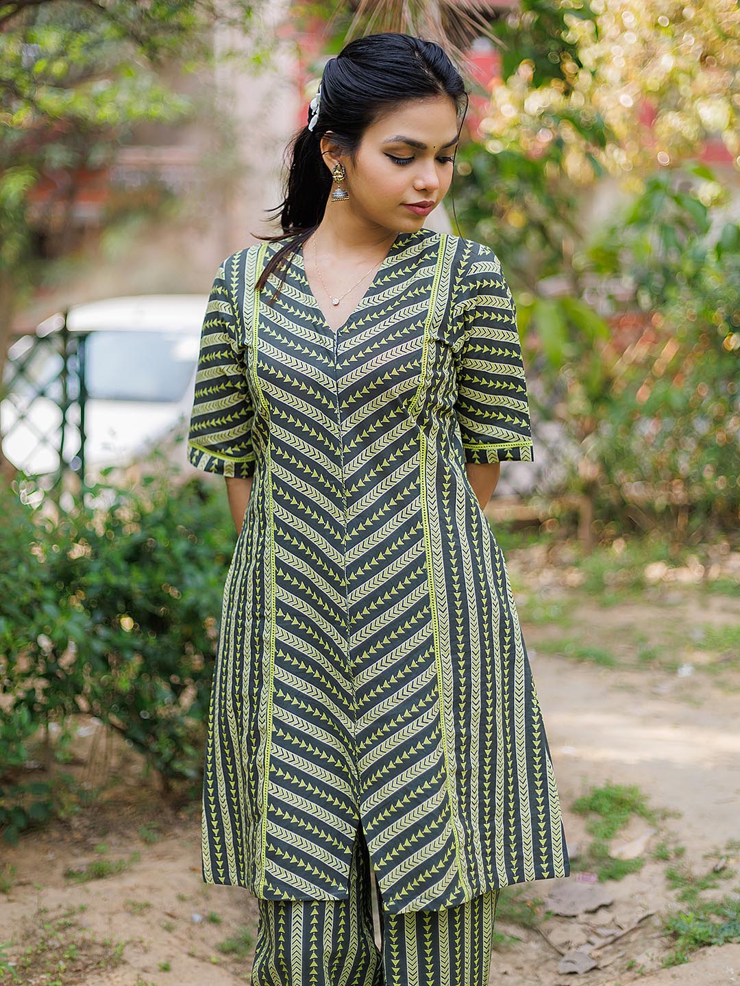 GREEN and Black Striped CoOrd Set