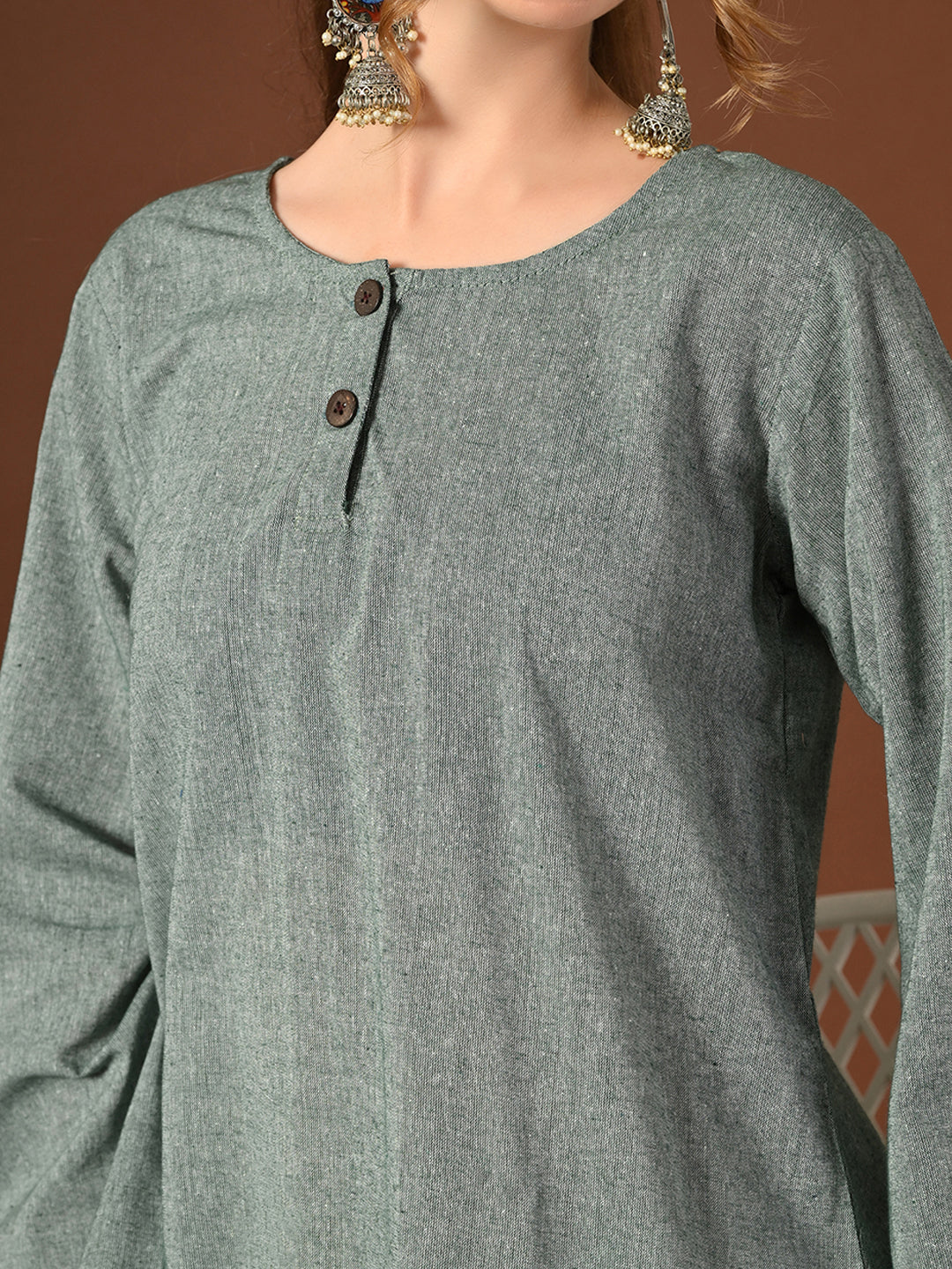 Women Olive Green Cotton Oversized Kurta