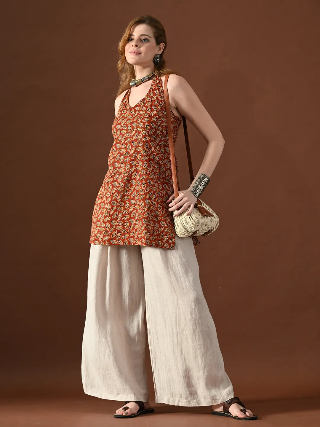 Women Saloni Halter Neck Backless Kurti With Smocking Details