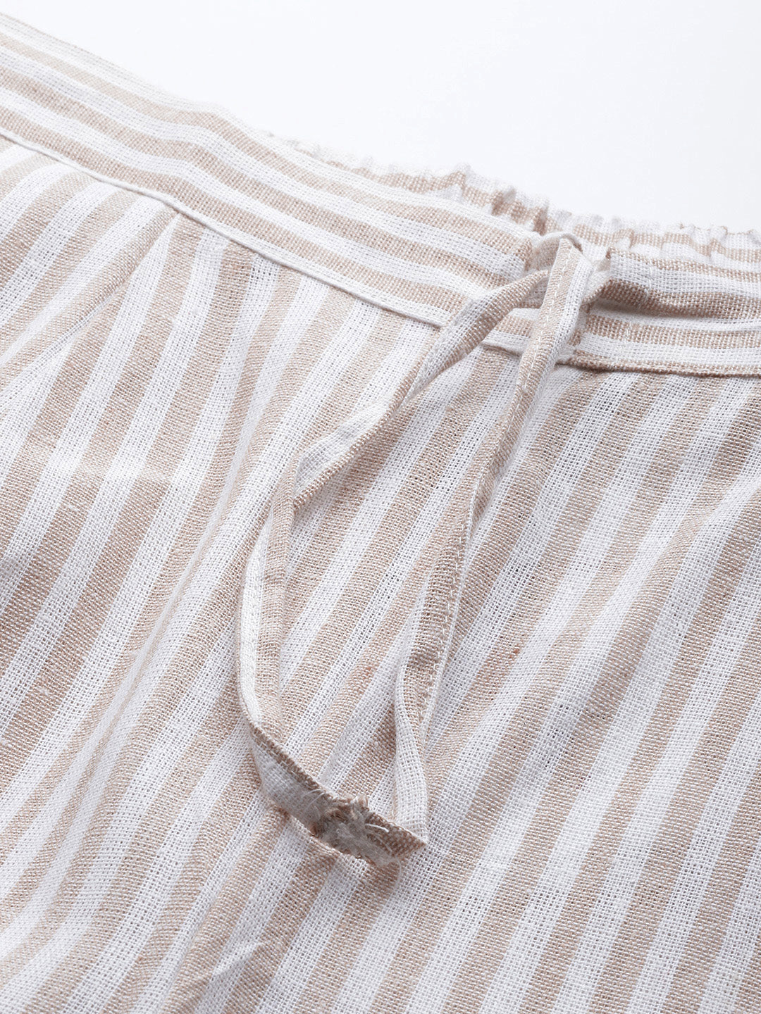 Women Faun & White Handloom Cotton Striped Wide Leg Sustainable Palazzos