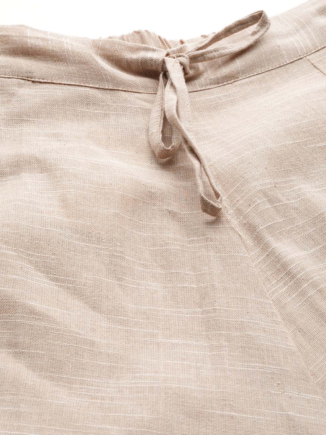Cream-Coloured Solid Handloom Wide Leg Palazzos