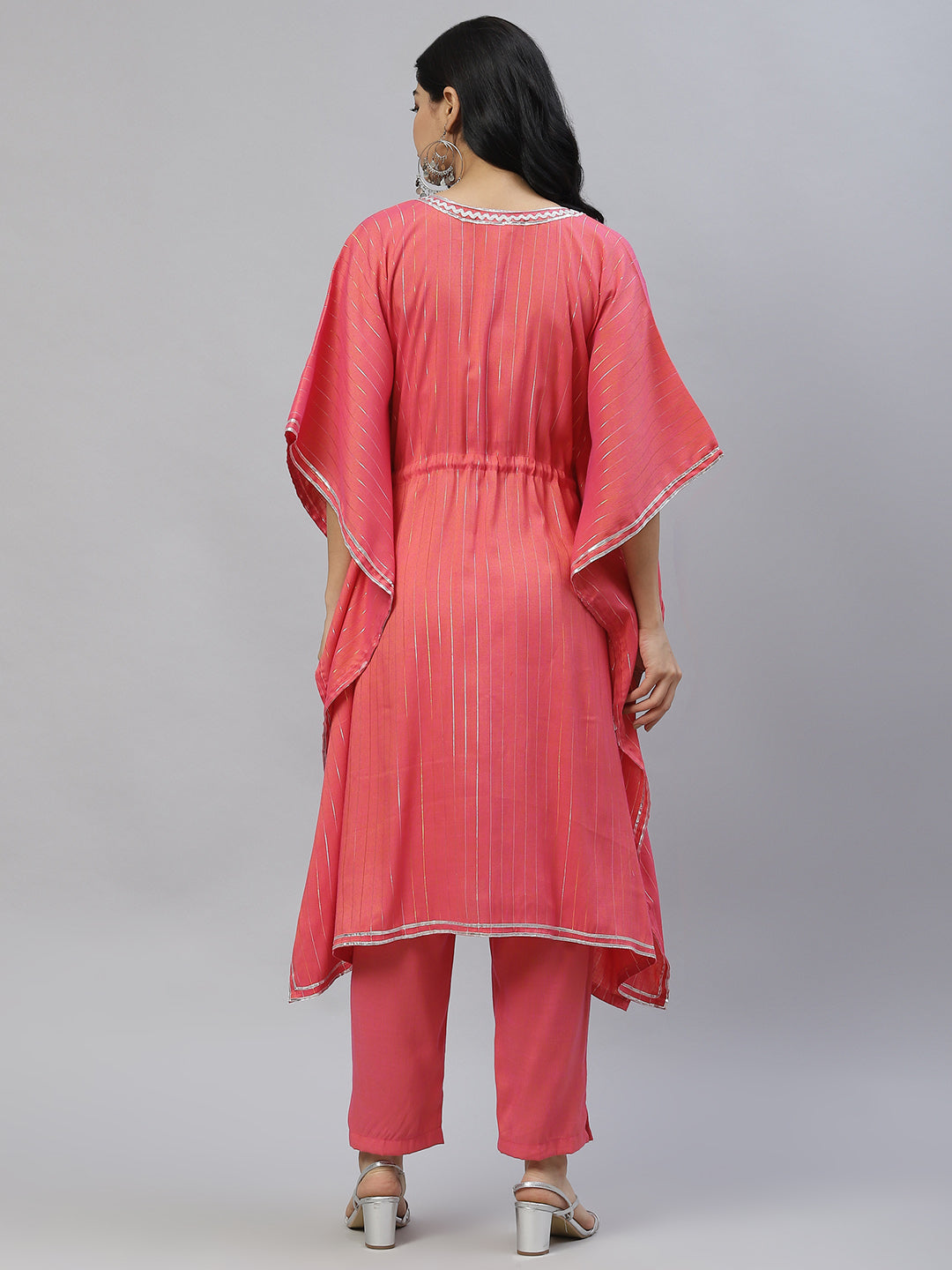 Women Peach-Coloured Striped Empire Kurta with Palazzos