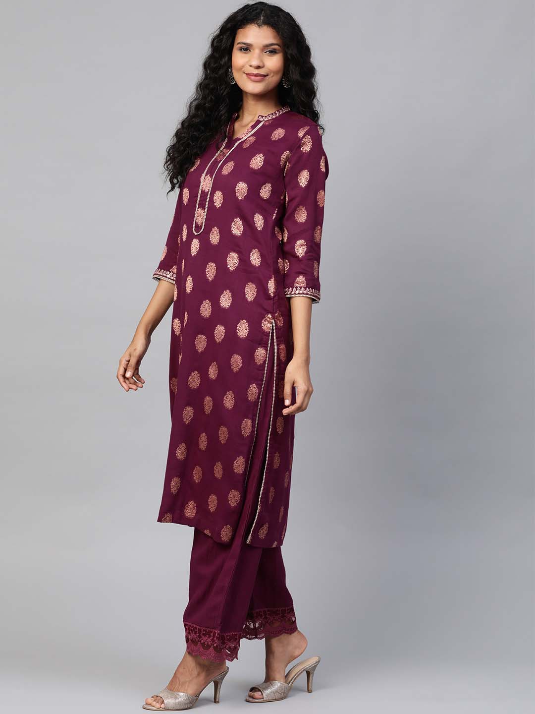 Rani Pink Embroidered Kurta With Palazzo And Organza Dupatta - Set of 3