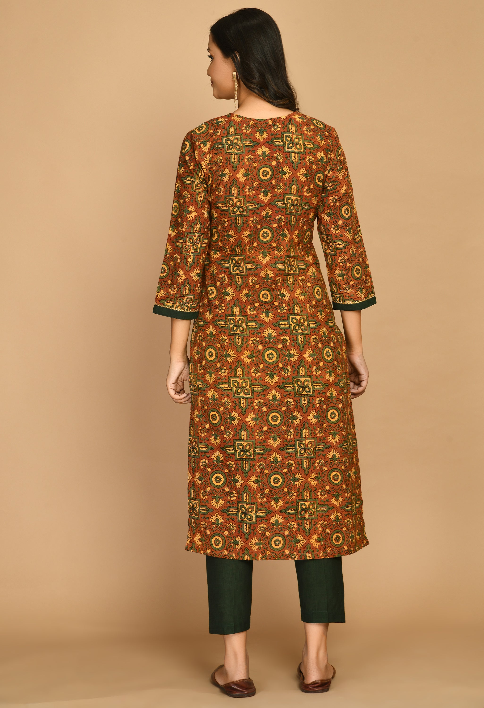 Rust Ajrakh Kurta Set with Handloom Pants