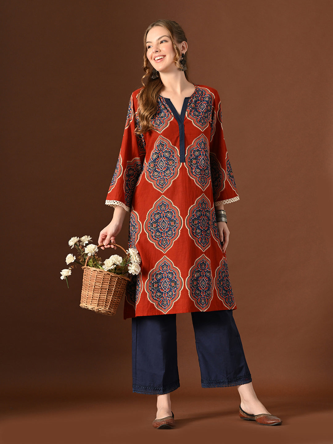 Women Ajrakh Cotton Oversized Kurta