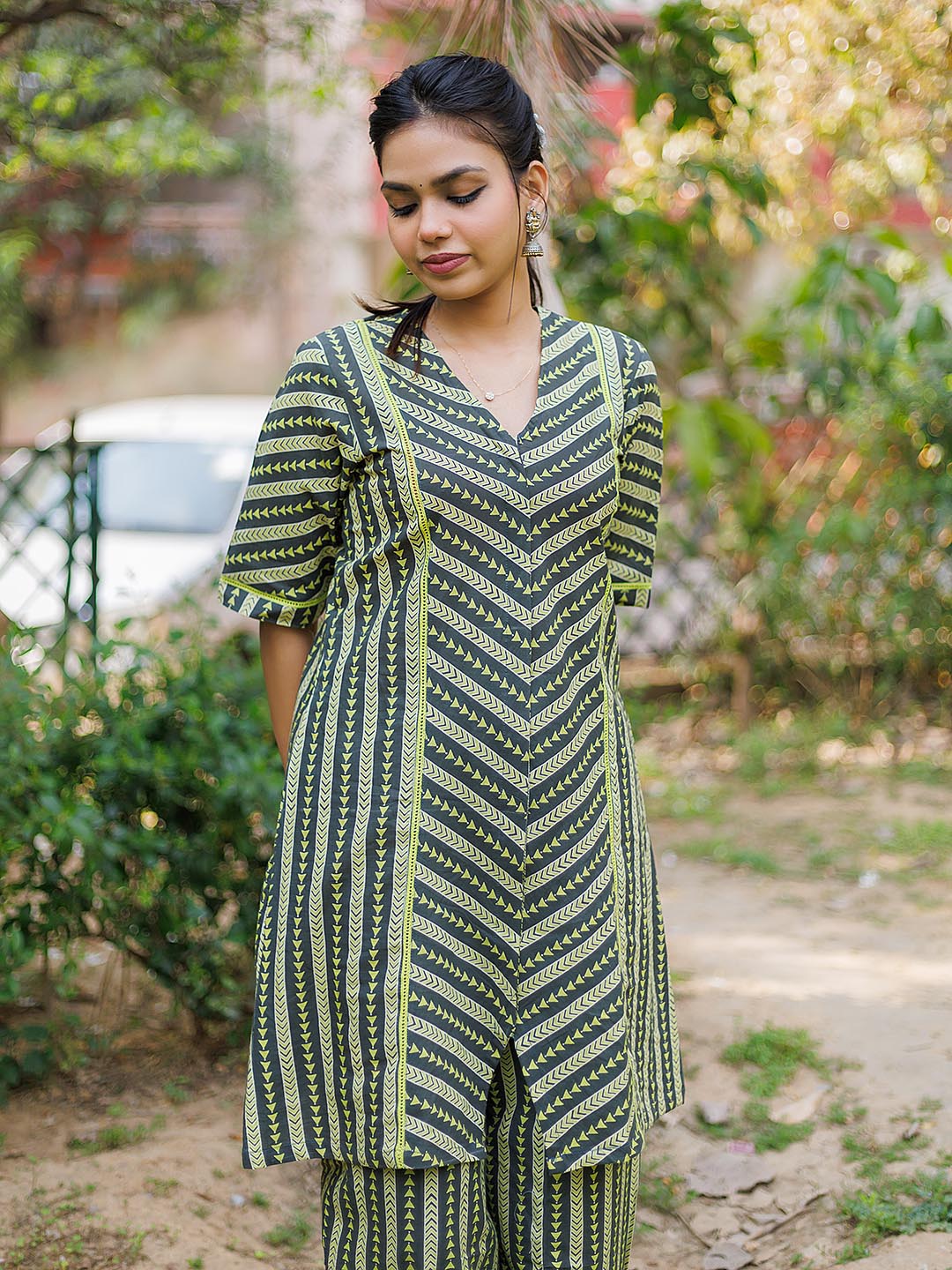 GREEN and Black Striped CoOrd Set