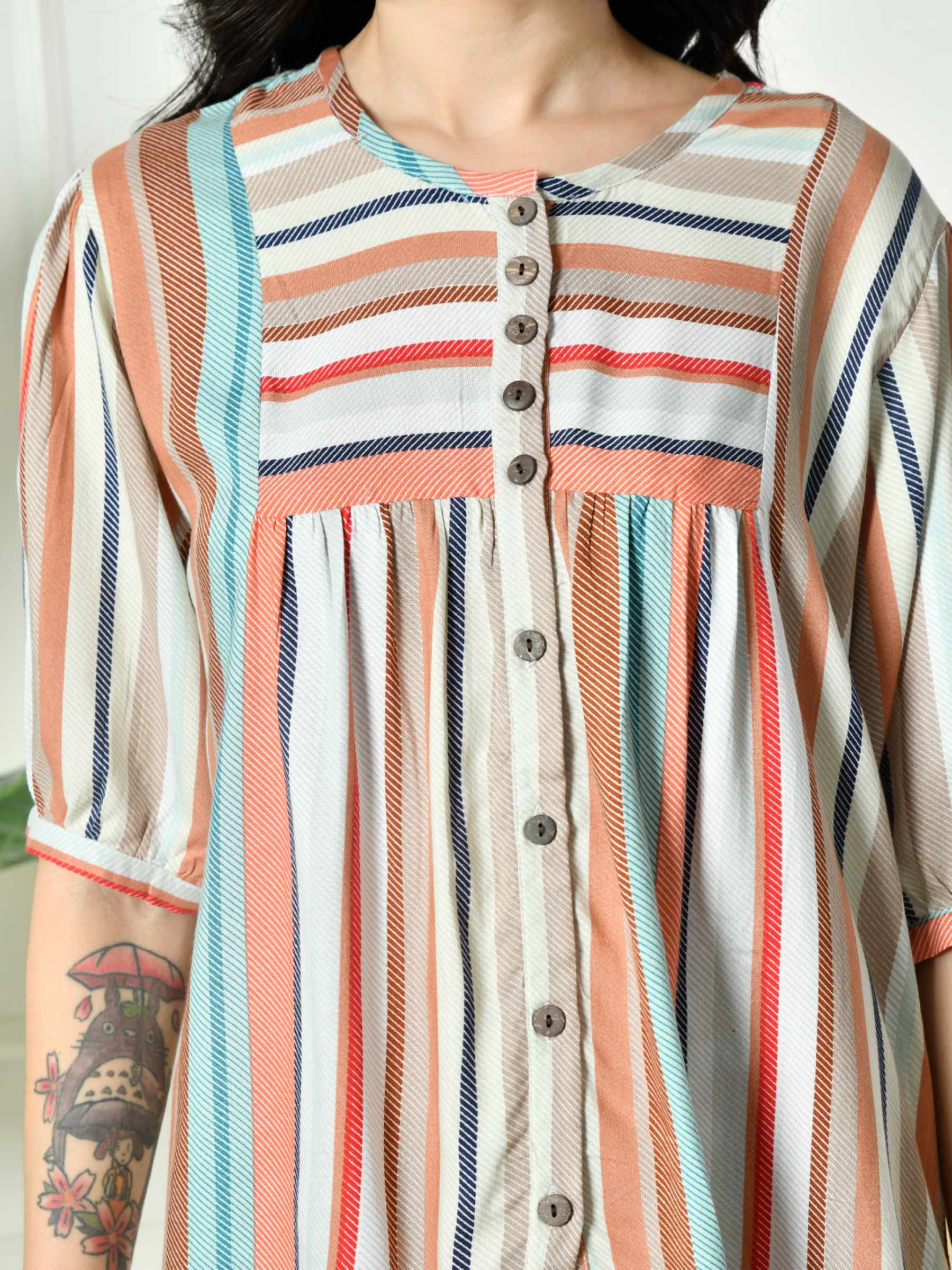 Women Multi Colour Stripes Lounge set