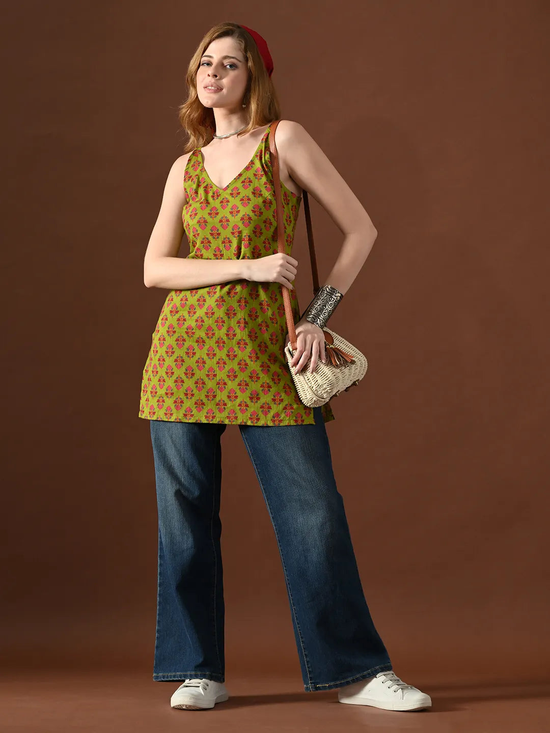 Women Floral Print Mita Backless Kurti