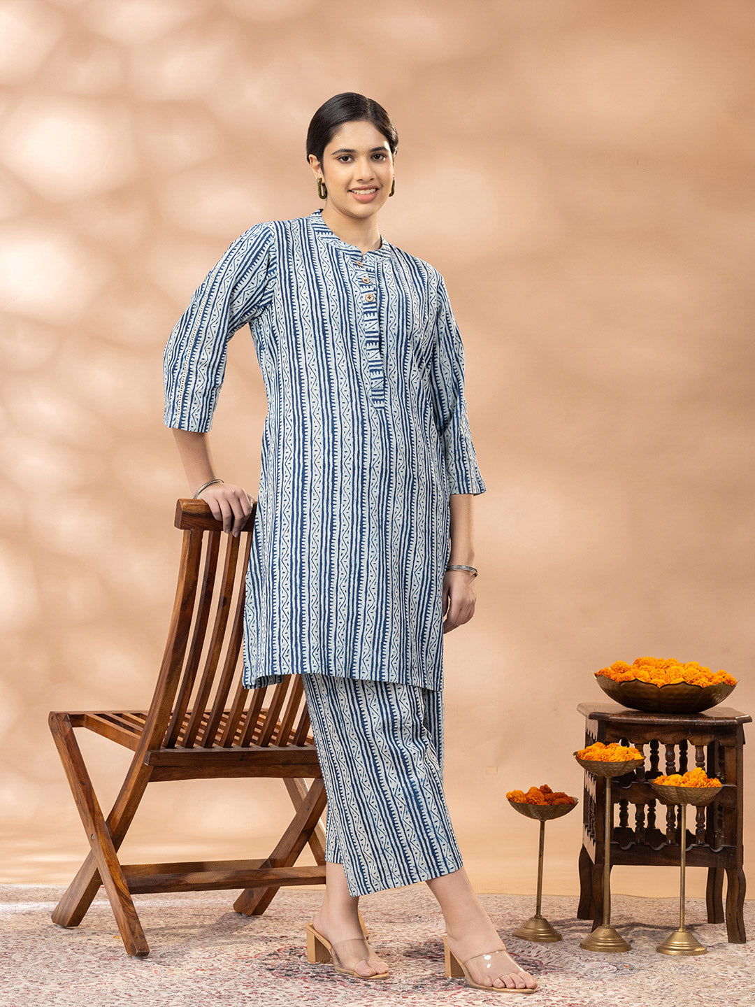 Bagru Indigo Blue Mandarin Kurta Set