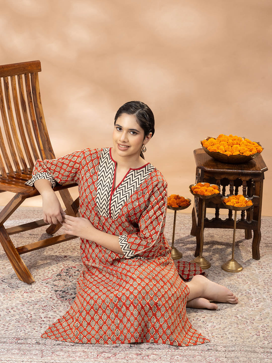 Bagru Madder Red Booty Print Kurta set