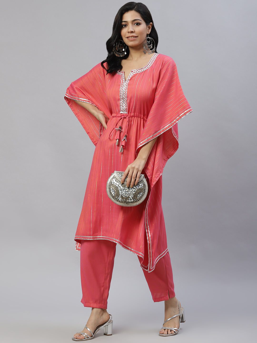 Women Peach-Coloured Striped Empire Kurta with Palazzos