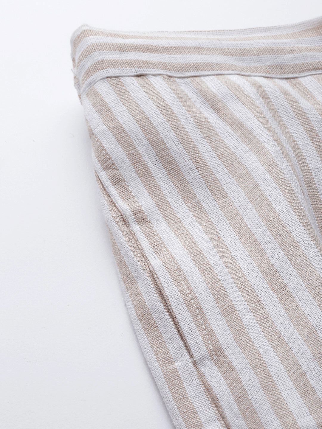 Women Faun & White Handloom Cotton Striped Wide Leg Sustainable Palazzos