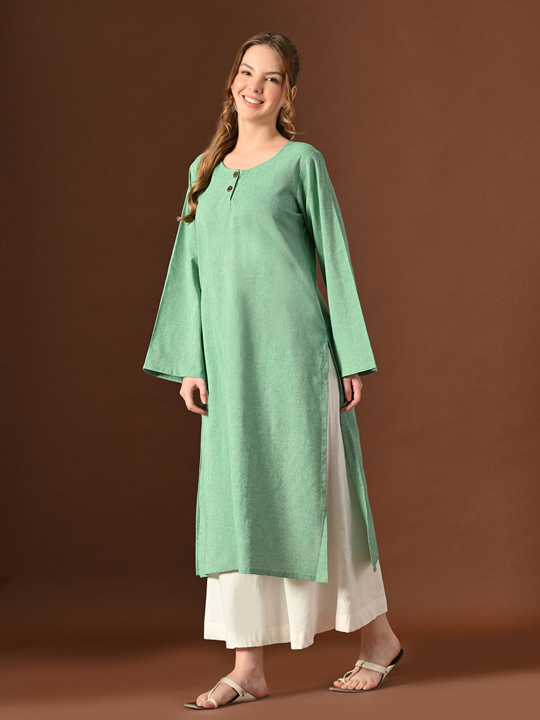 Women Green Cotton Oversized Kurta
