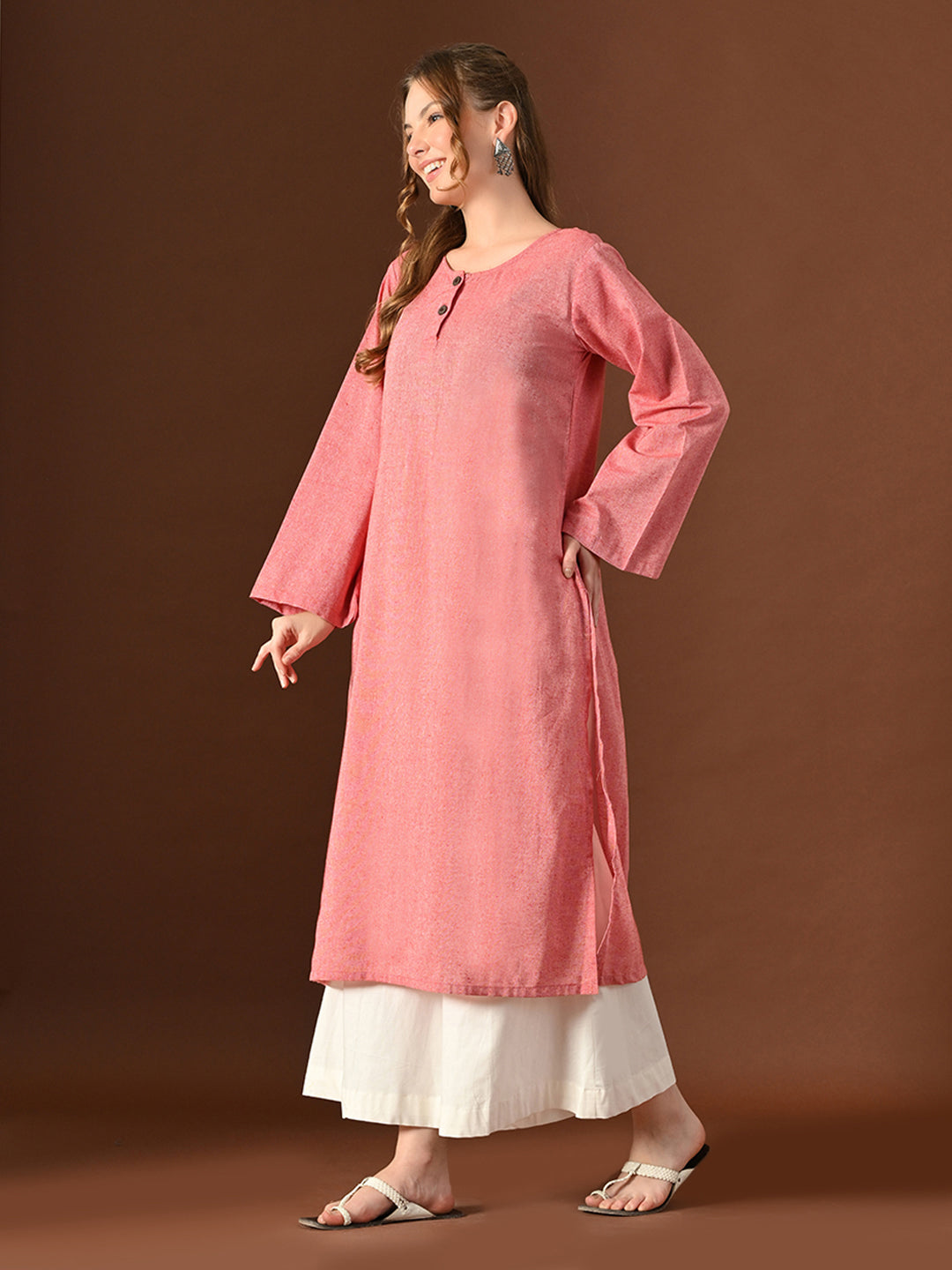 Women Pink Cotton Oversized Kurta