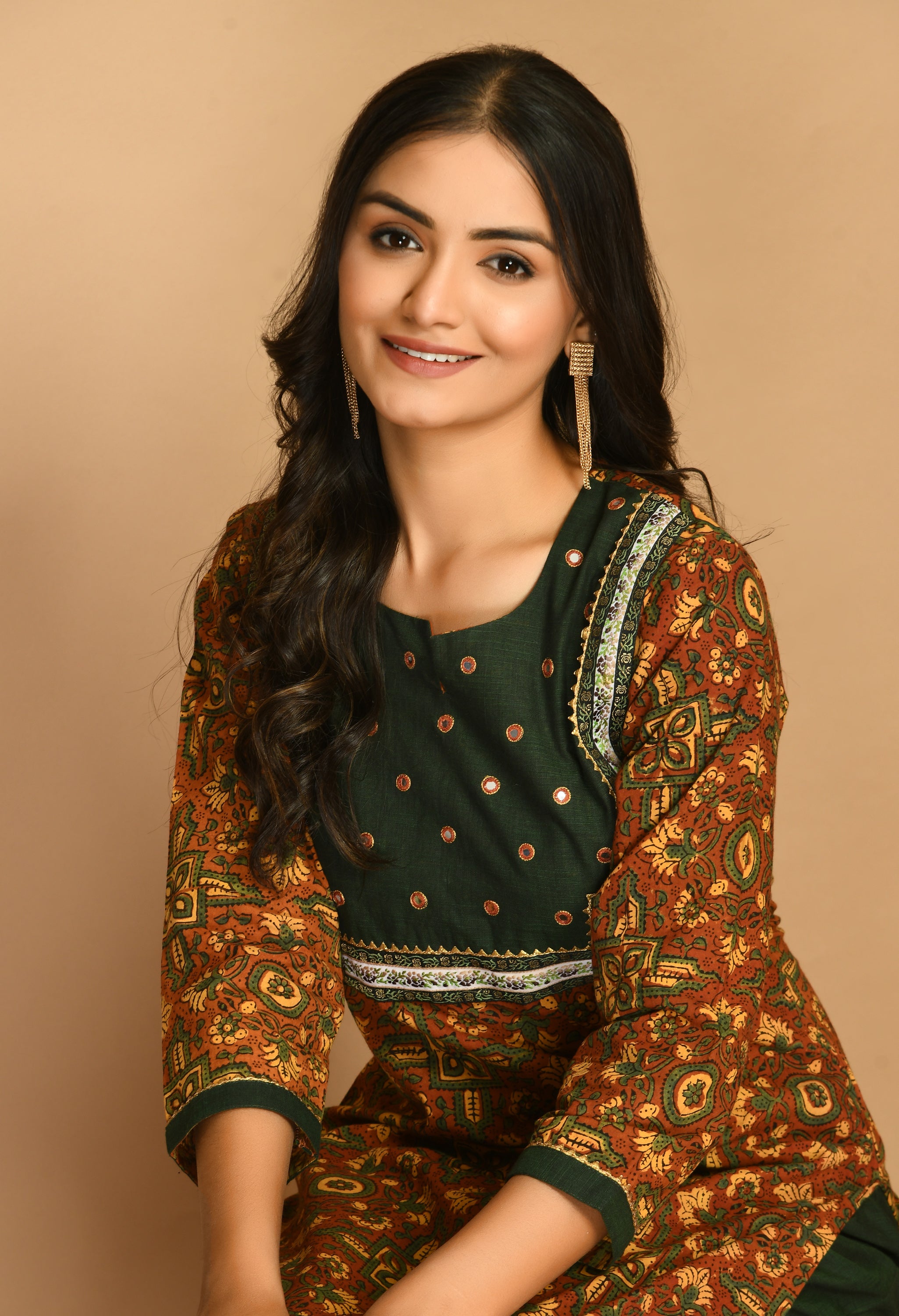 Rust Ajrakh Kurta Set with Handloom Pants