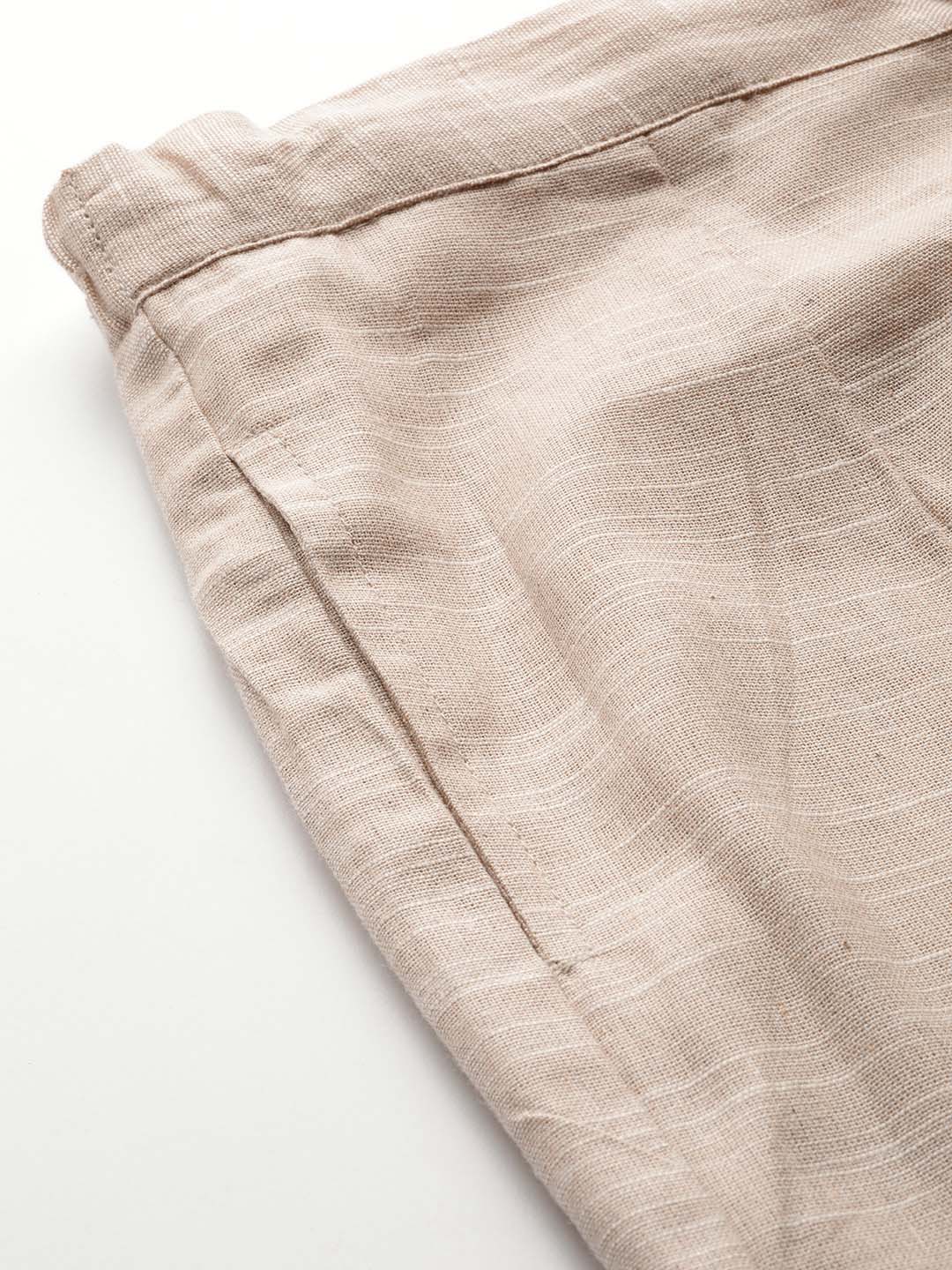 Cream-Coloured Solid Handloom Wide Leg Palazzos