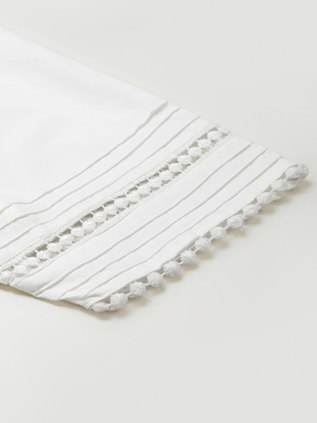 Off-White Solid Pintucks Double Lace Pure Cotton Salwar